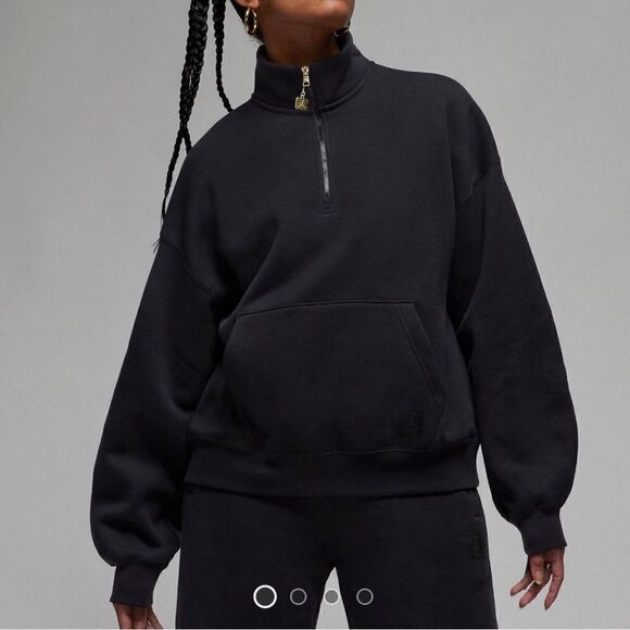 Jordan Flight Fleece Quarter zip sweatshirt Black Women Size L(FD7221-010) - Picture 1 of 12